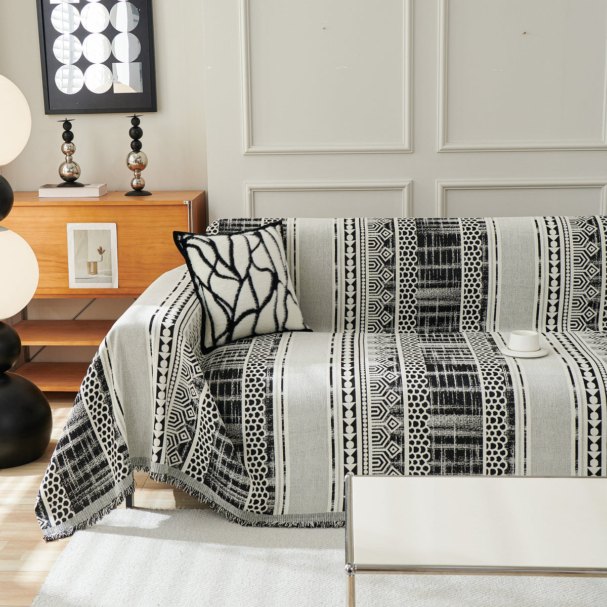 Chenille Sofa Cover Throw Blanket, Boho Geometric Scratch Proof Couch Protector, photo 18 of 40
