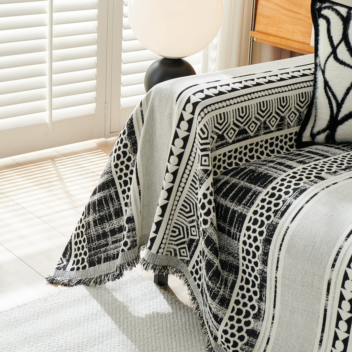 Chenille Sofa Cover Throw Blanket, Boho Geometric Scratch Proof Couch Protector, photo 13 of 40