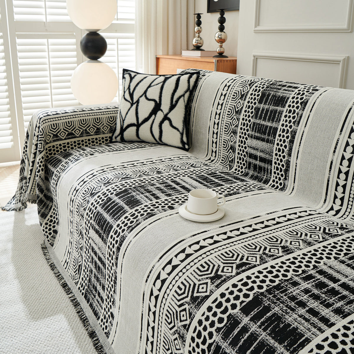Chenille Sofa Cover Throw Blanket, Boho Geometric Scratch Proof Couch Protector, photo 15 of 40