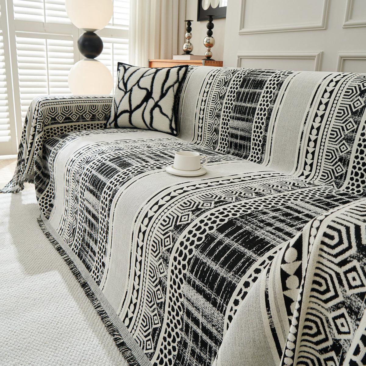 Chenille Sofa Cover Throw Blanket, Boho Geometric Scratch Proof Couch Protector, photo 16 of 40