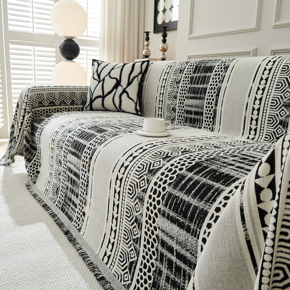 Chenille Sofa Cover Throw Blanket, Boho Geometric Scratch Proof Couch Protector, photo 14 of 40