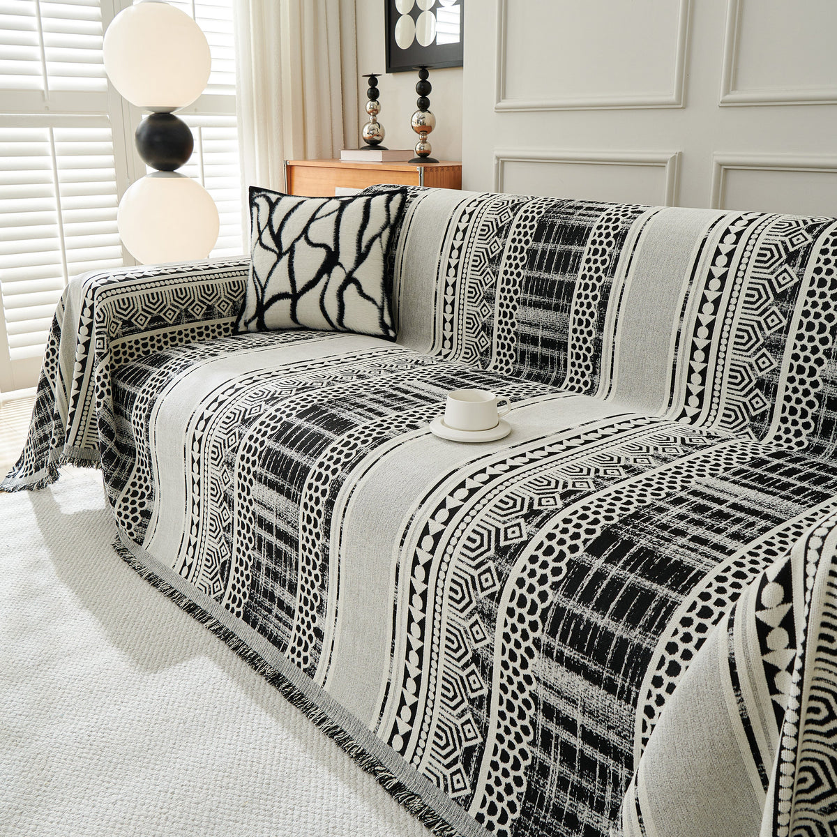 Chenille Sofa Cover Throw Blanket, Boho Geometric Scratch Proof Couch Protector, photo 17 of 40