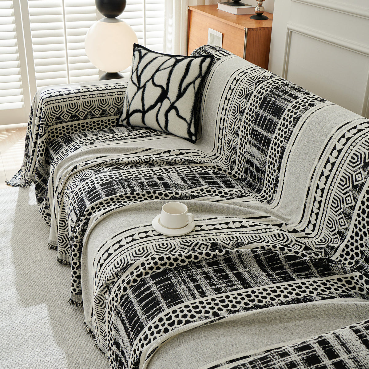 Chenille Sofa Cover Throw Blanket, Boho Geometric Scratch Proof Couch Protector, photo 10 of 40