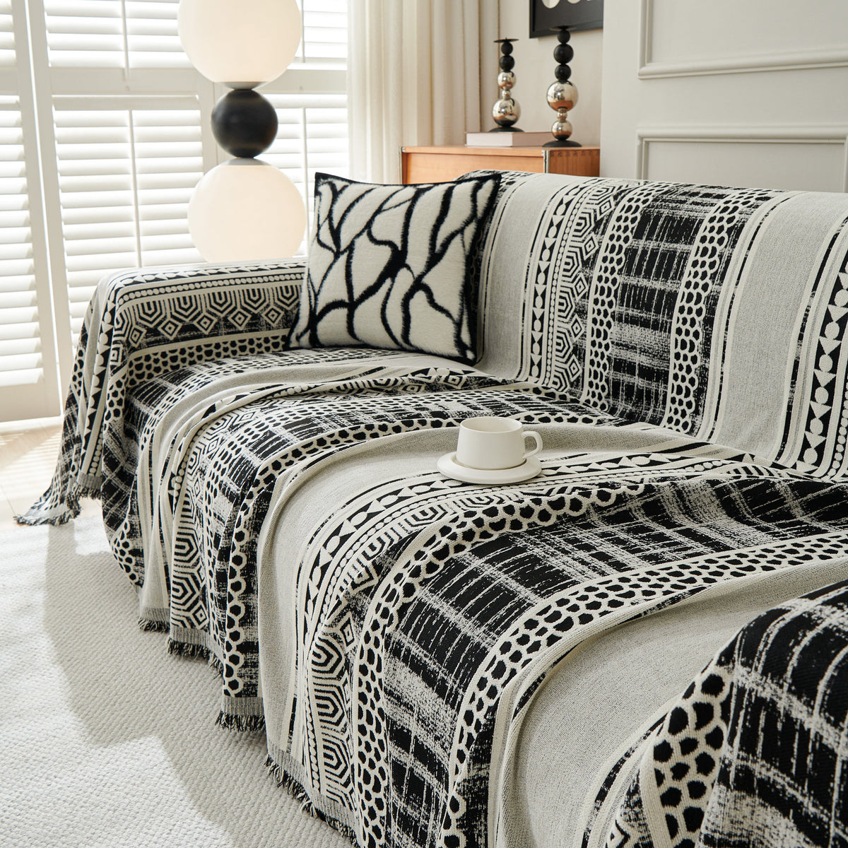 Chenille Sofa Cover Throw Blanket, Boho Geometric Scratch Proof Couch Protector, photo 8 of 40