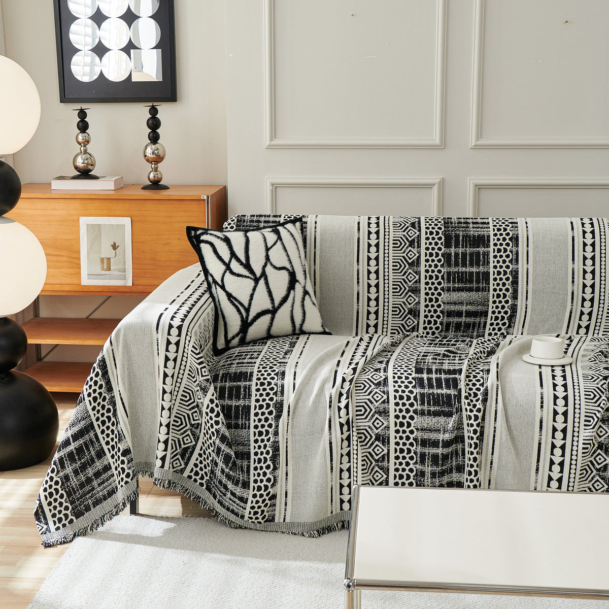 Chenille Sofa Cover Throw Blanket, Boho Geometric Scratch Proof Couch Protector, photo 9 of 40