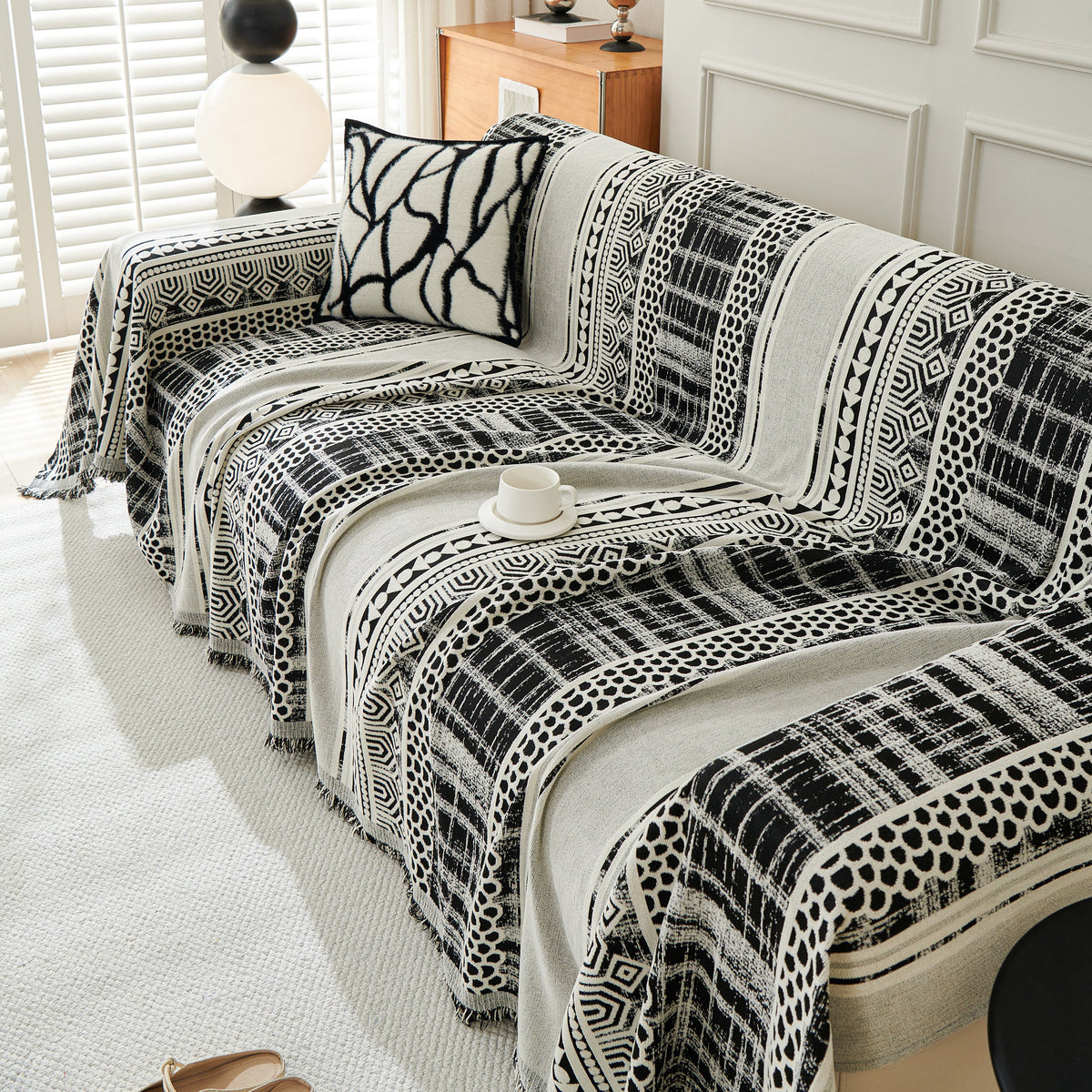 Chenille Sofa Cover Throw Blanket, Boho Geometric Scratch Proof Couch Protector, photo 12 of 40