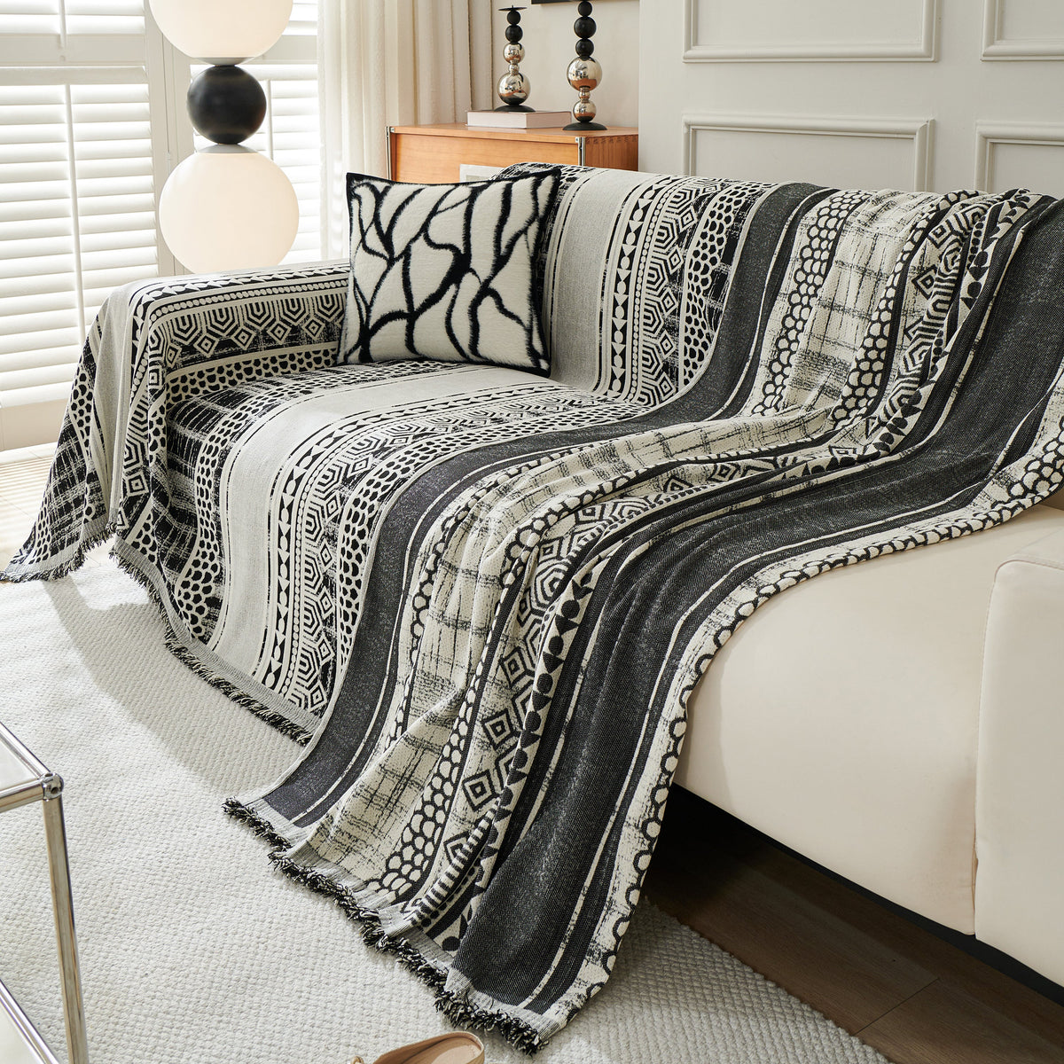 Chenille Sofa Cover Throw Blanket, Boho Geometric Scratch Proof Couch Protector, photo 33 of 40
