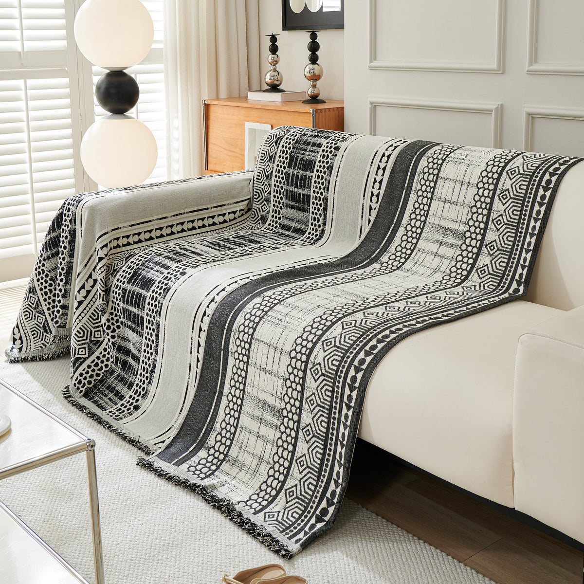 Chenille Sofa Cover Throw Blanket, Boho Geometric Scratch Proof Couch Protector, photo 31 of 40