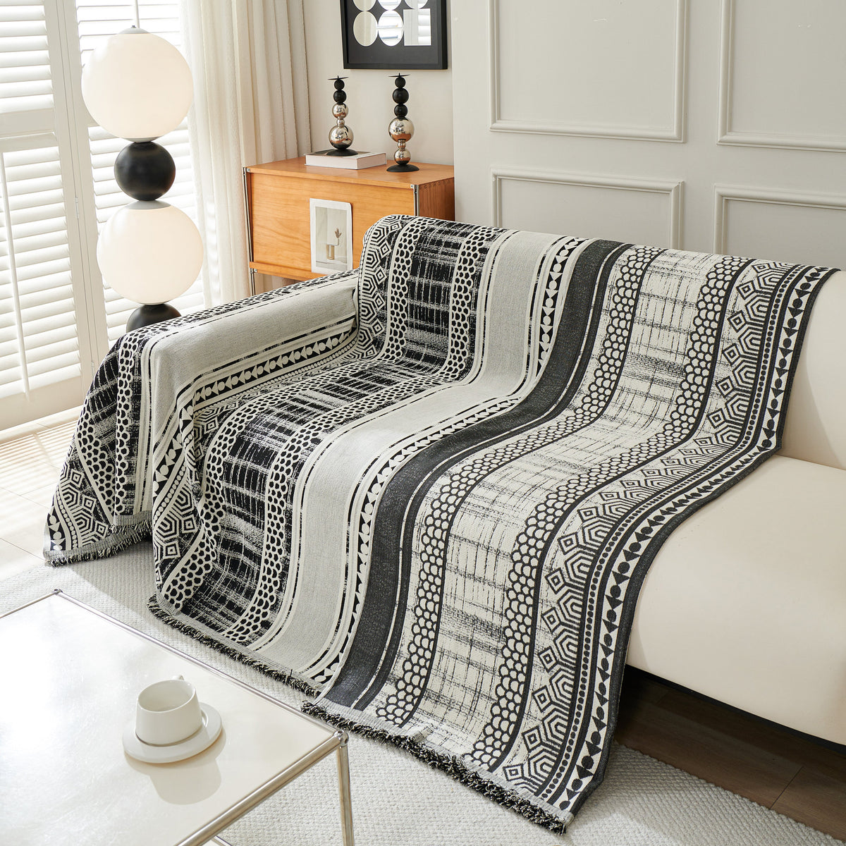 Chenille Sofa Cover Throw Blanket, Boho Geometric Scratch Proof Couch Protector, photo 29 of 40
