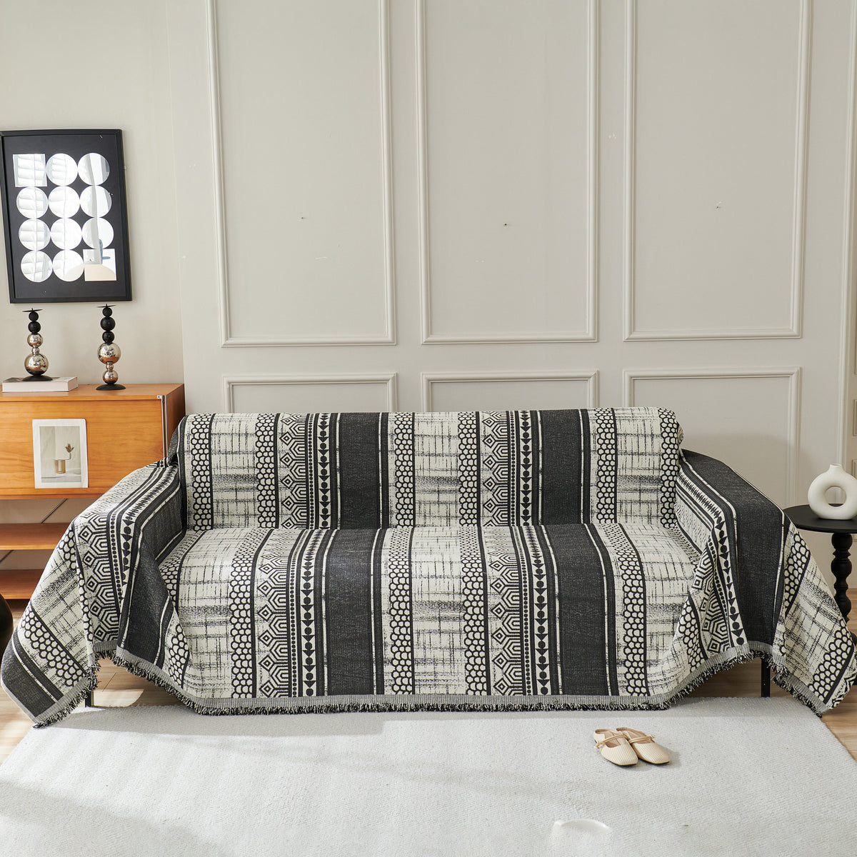 Chenille Sofa Cover Throw Blanket, Boho Geometric Scratch Proof Couch Protector, photo 28 of 40