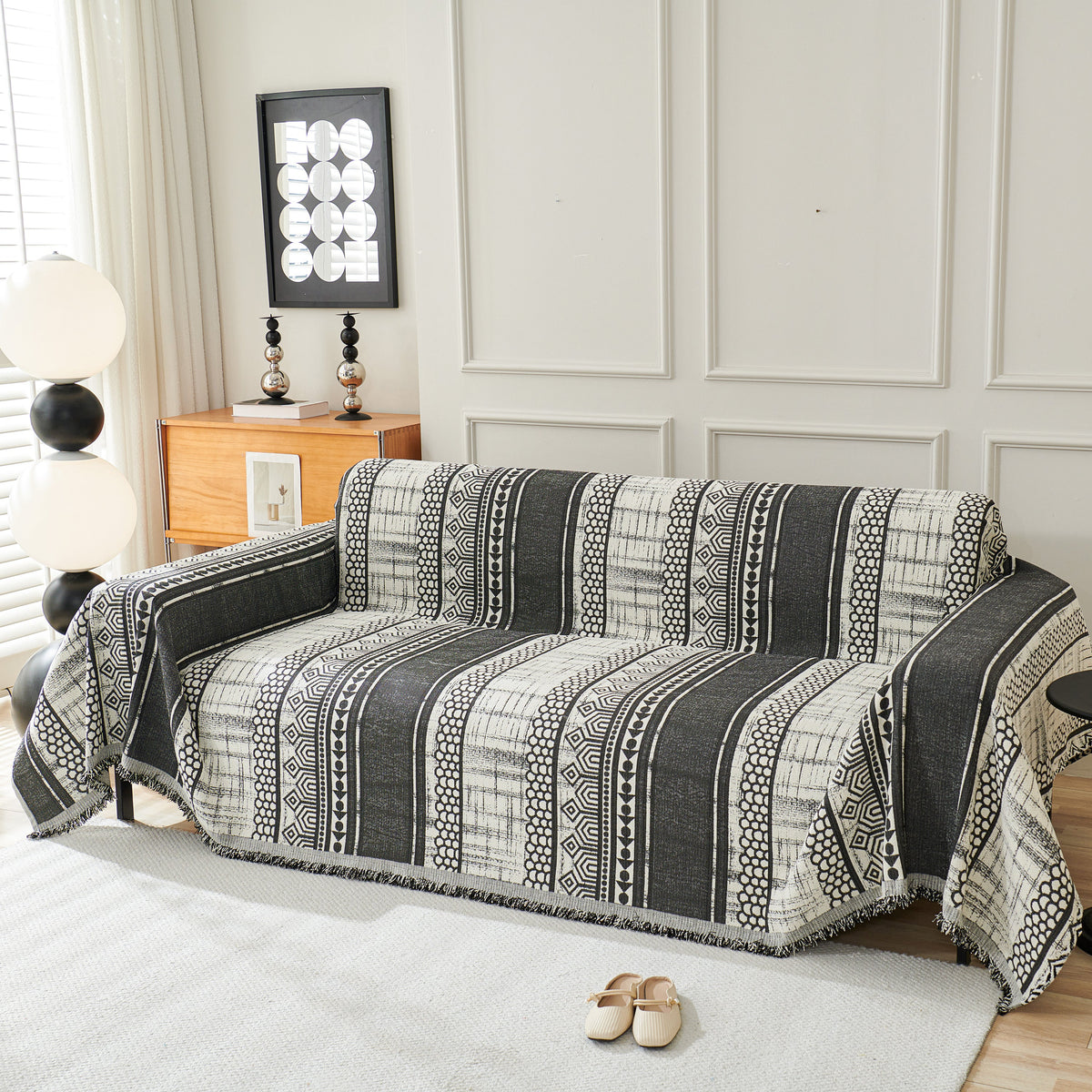 Chenille Sofa Cover Throw Blanket, Boho Geometric Scratch Proof Couch Protector, photo 32 of 40