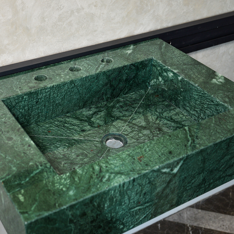 Verde Guatemala Marble Sink - Custom Handcrafted Green Matte Finish Bathroom Vanity, photo 2 of 12