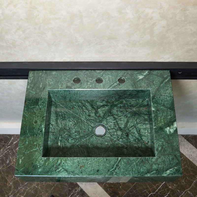 Verde Guatemala Marble Sink - Custom Handcrafted Green Matte Finish Bathroom Vanity, photo 4 of 12