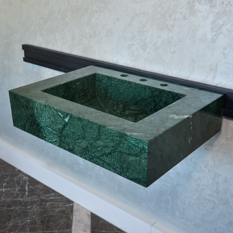 Verde Guatemala Marble Sink - Custom Handcrafted Green Matte Finish Bathroom Vanity, photo 6 of 12