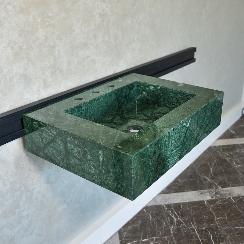Verde Guatemala Marble Sink - Custom Handcrafted Green Matte Finish Bathroom Vanity, photo 8 of 12