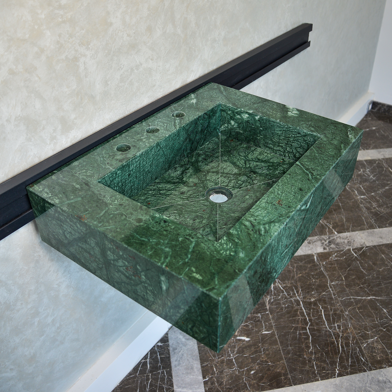 Verde Guatemala Marble Sink - Custom Handcrafted Green Matte Finish Bathroom Vanity, photo 10 of 12