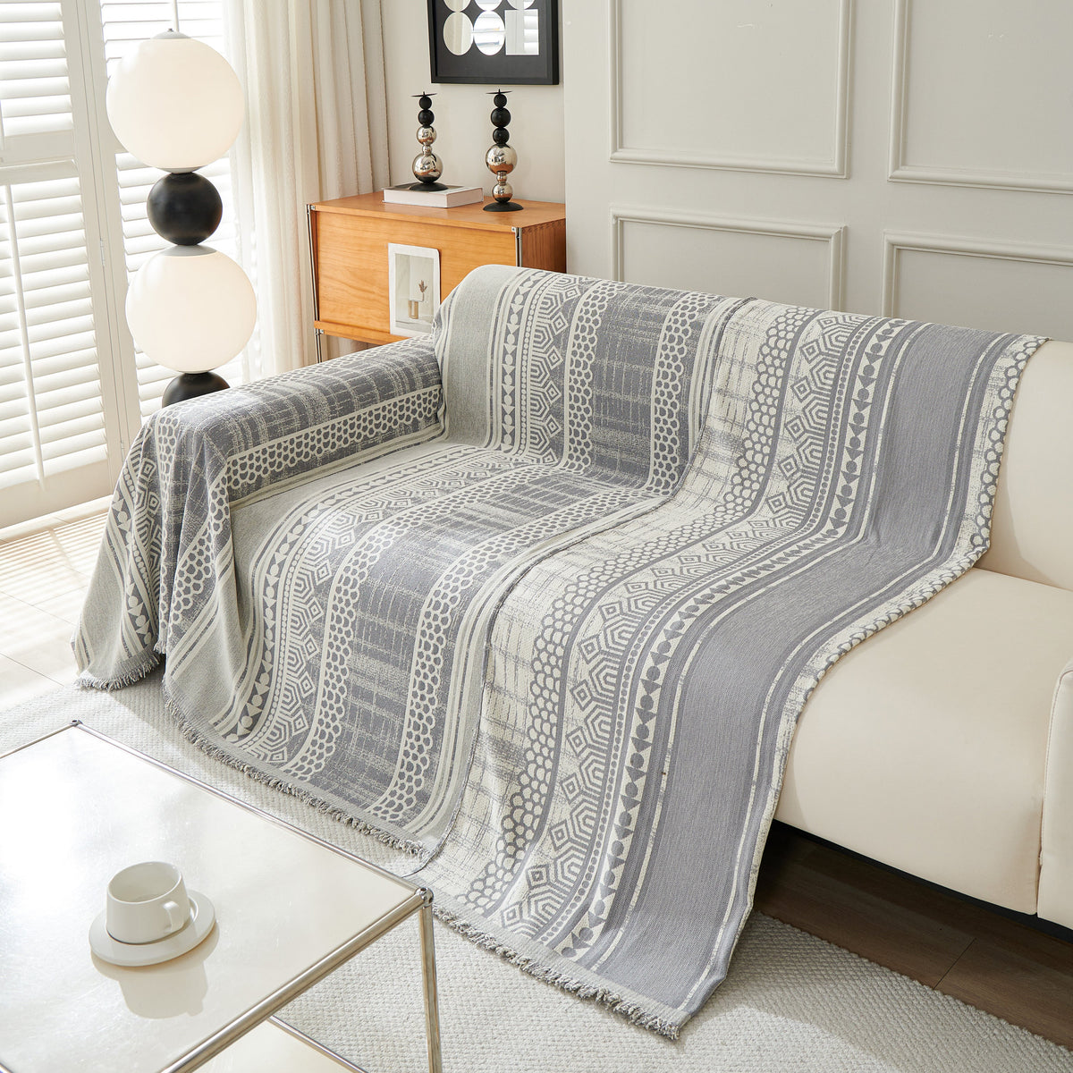 Chenille Sofa Cover Throw Blanket, Boho Geometric Scratch Proof Couch Protector, photo 39 of 40