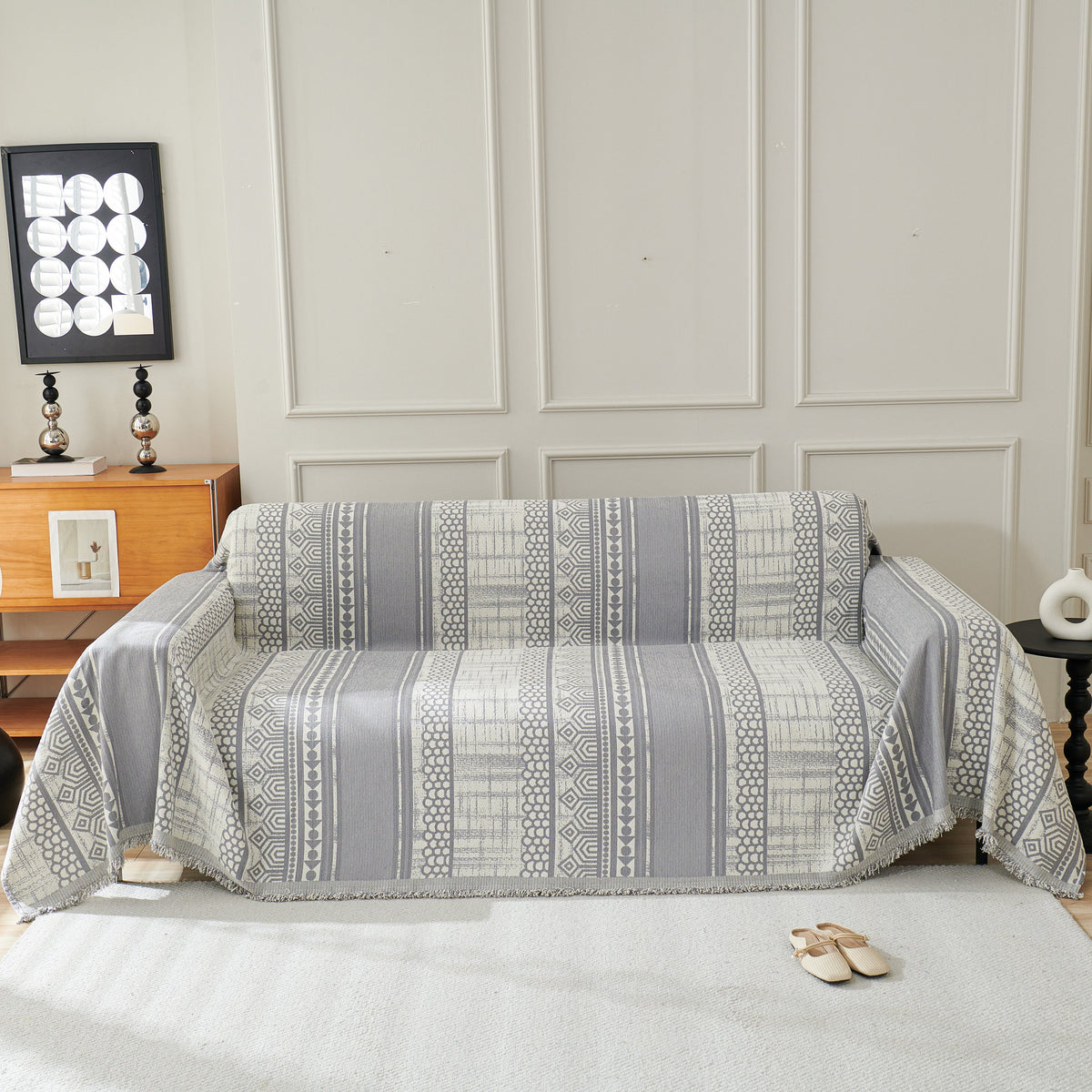 Chenille Sofa Cover Throw Blanket, Boho Geometric Scratch Proof Couch Protector, photo 38 of 40