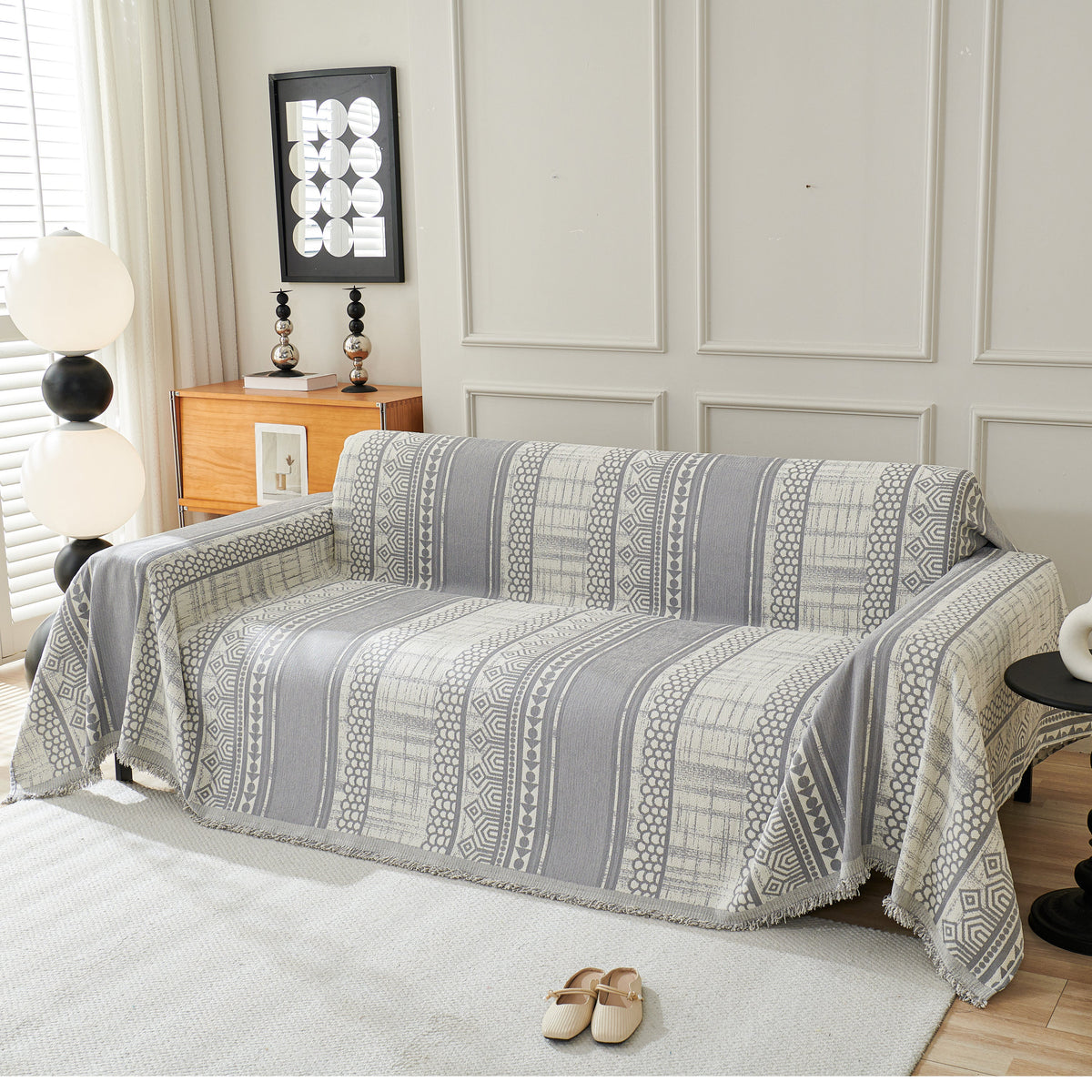 Chenille Sofa Cover Throw Blanket, Boho Geometric Scratch Proof Couch Protector, photo 40 of 40