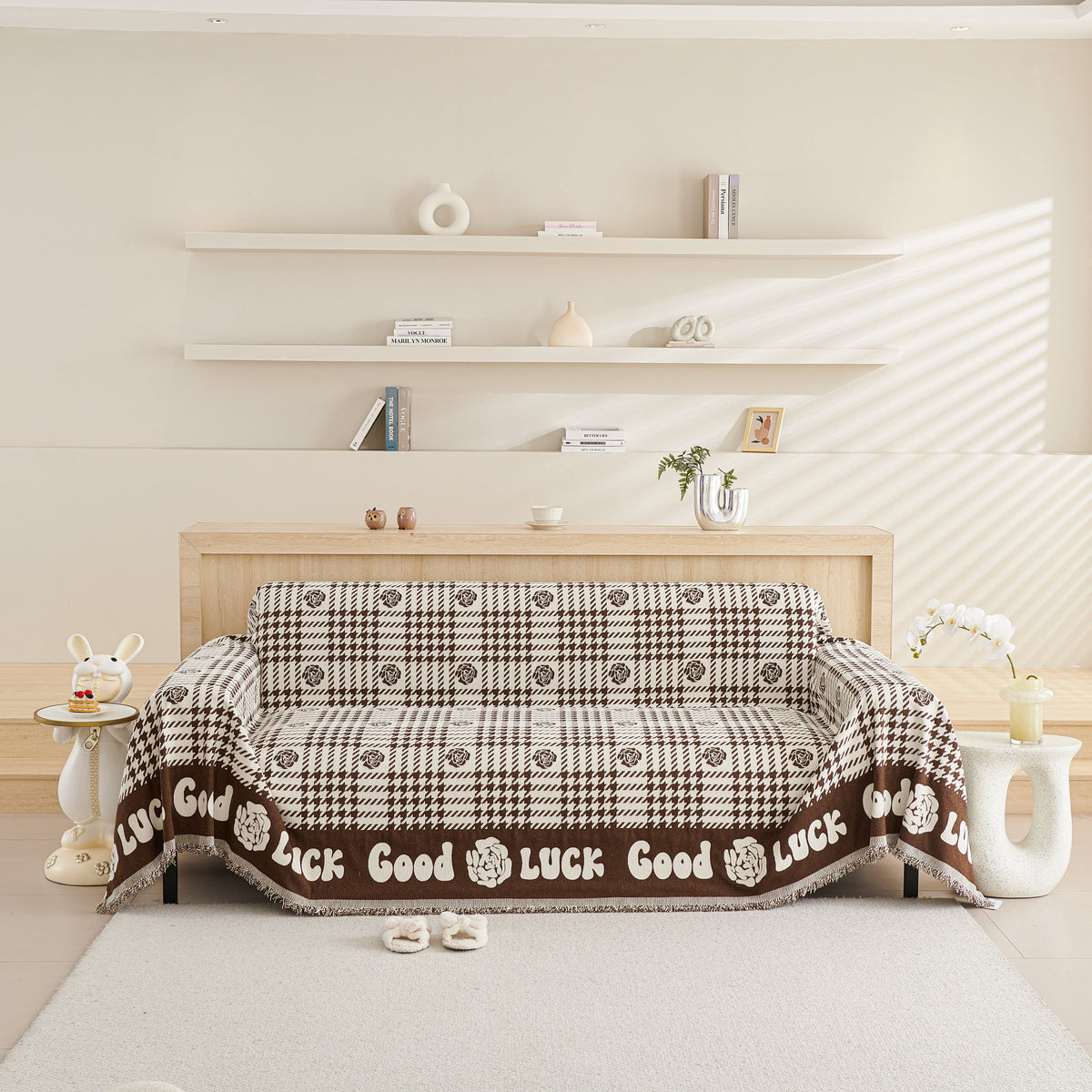 Chenille Houndstooth Sofa Throw Cover, Scratch Proof Cozy Throw Blankets for Couch, photo 11 of 40