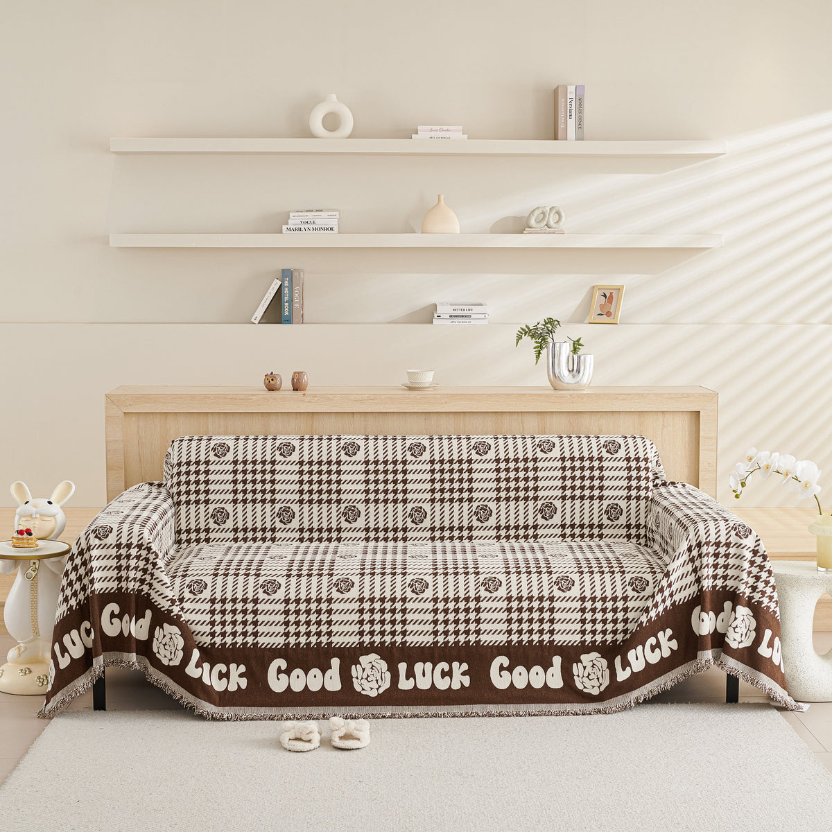 Chenille Houndstooth Sofa Throw Cover, Scratch Proof Cozy Throw Blankets for Couch, photo 12 of 40