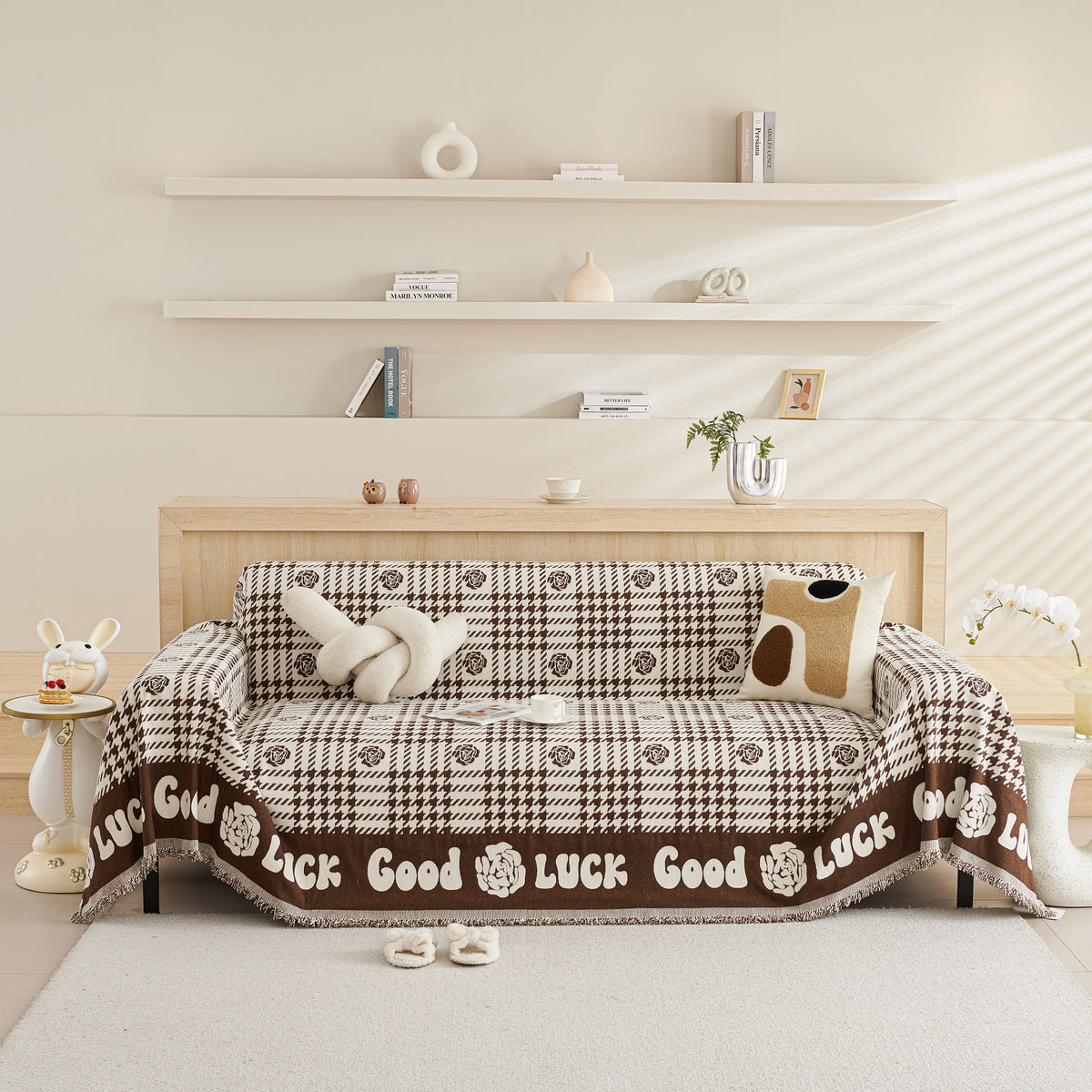 Chenille Houndstooth Sofa Throw Cover, Scratch Proof Cozy Throw Blankets for Couch, photo 13 of 40