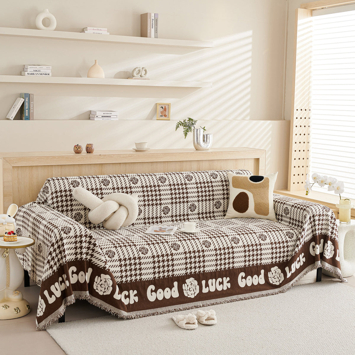 Chenille Houndstooth Sofa Throw Cover, Scratch Proof Cozy Throw Blankets for Couch, photo 24 of 40