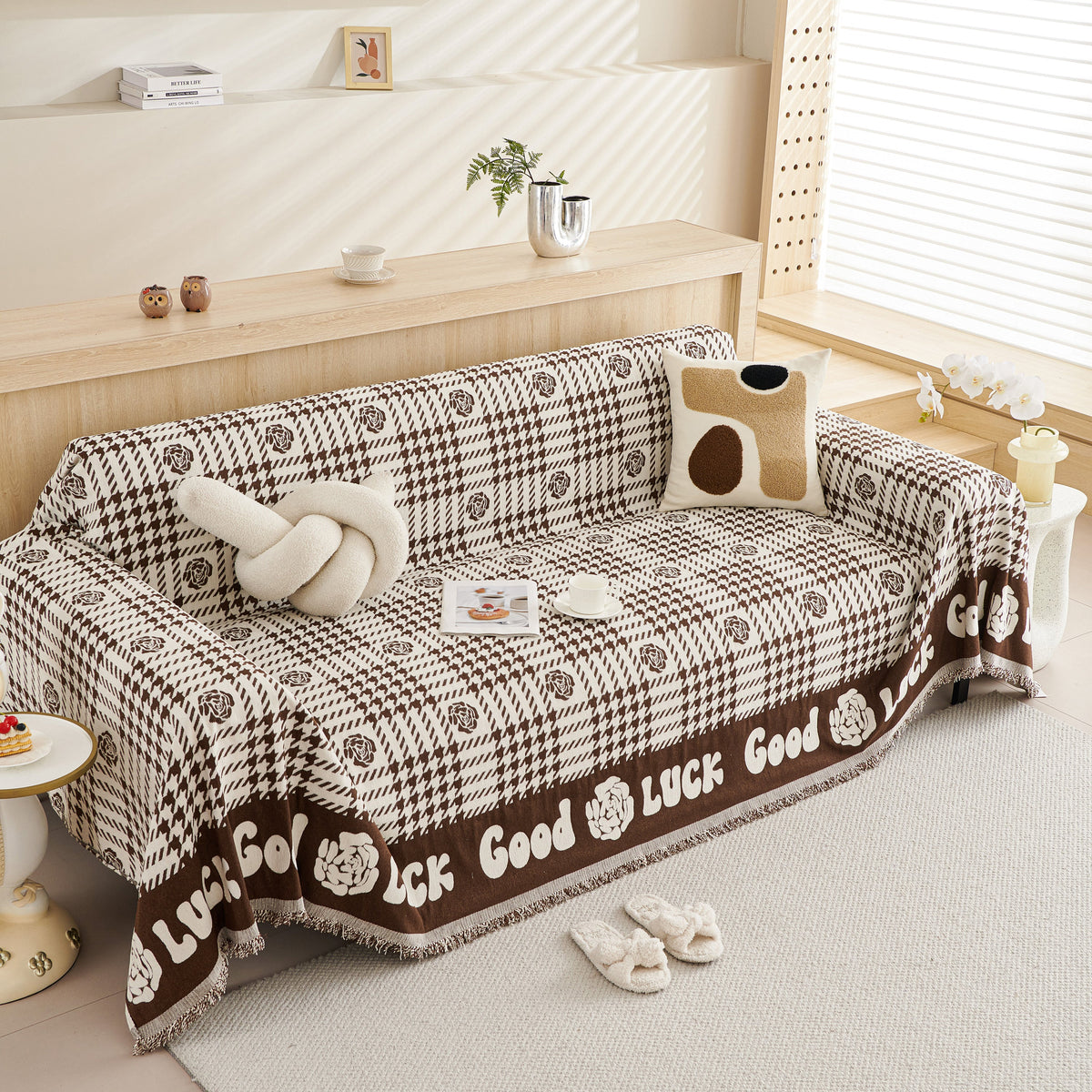 Chenille Houndstooth Sofa Throw Cover, Scratch Proof Cozy Throw Blankets for Couch, photo 25 of 40