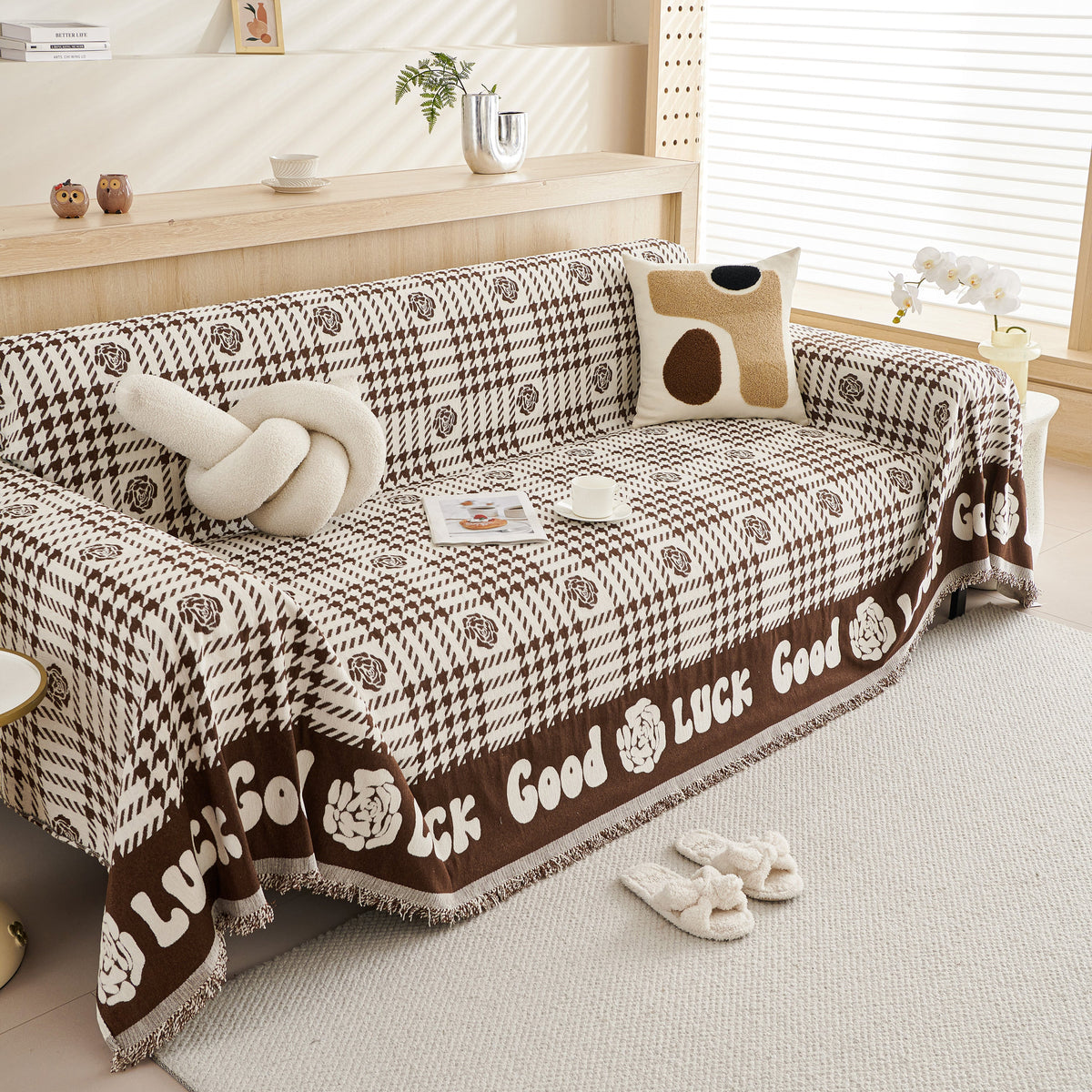 Chenille Houndstooth Sofa Throw Cover, Scratch Proof Cozy Throw Blankets for Couch, photo 21 of 40
