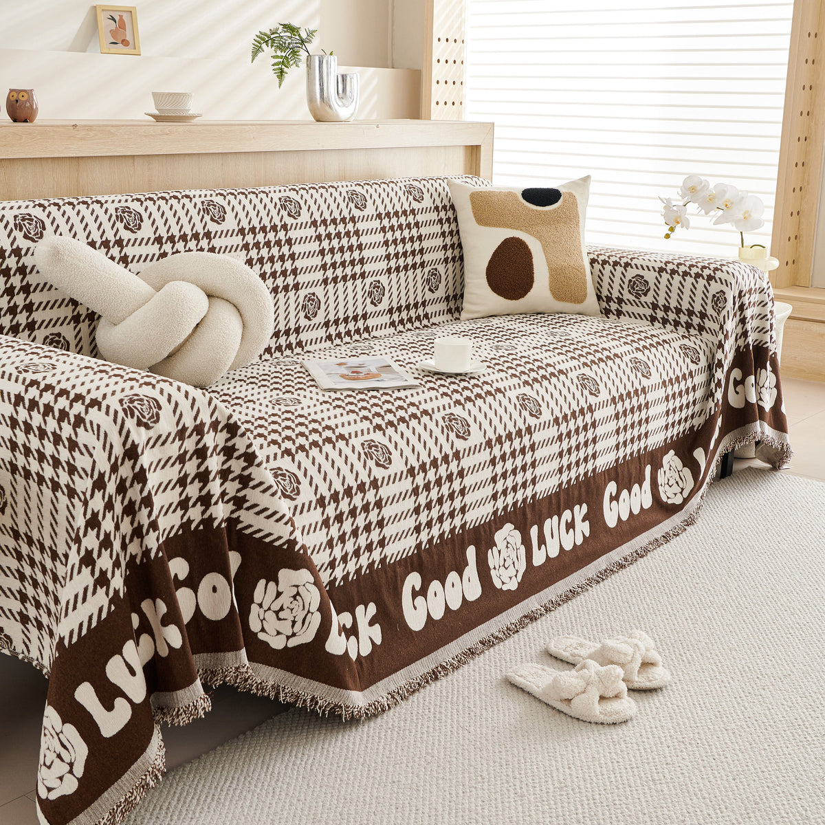 Chenille Houndstooth Sofa Throw Cover, Scratch Proof Cozy Throw Blankets for Couch, photo 28 of 40