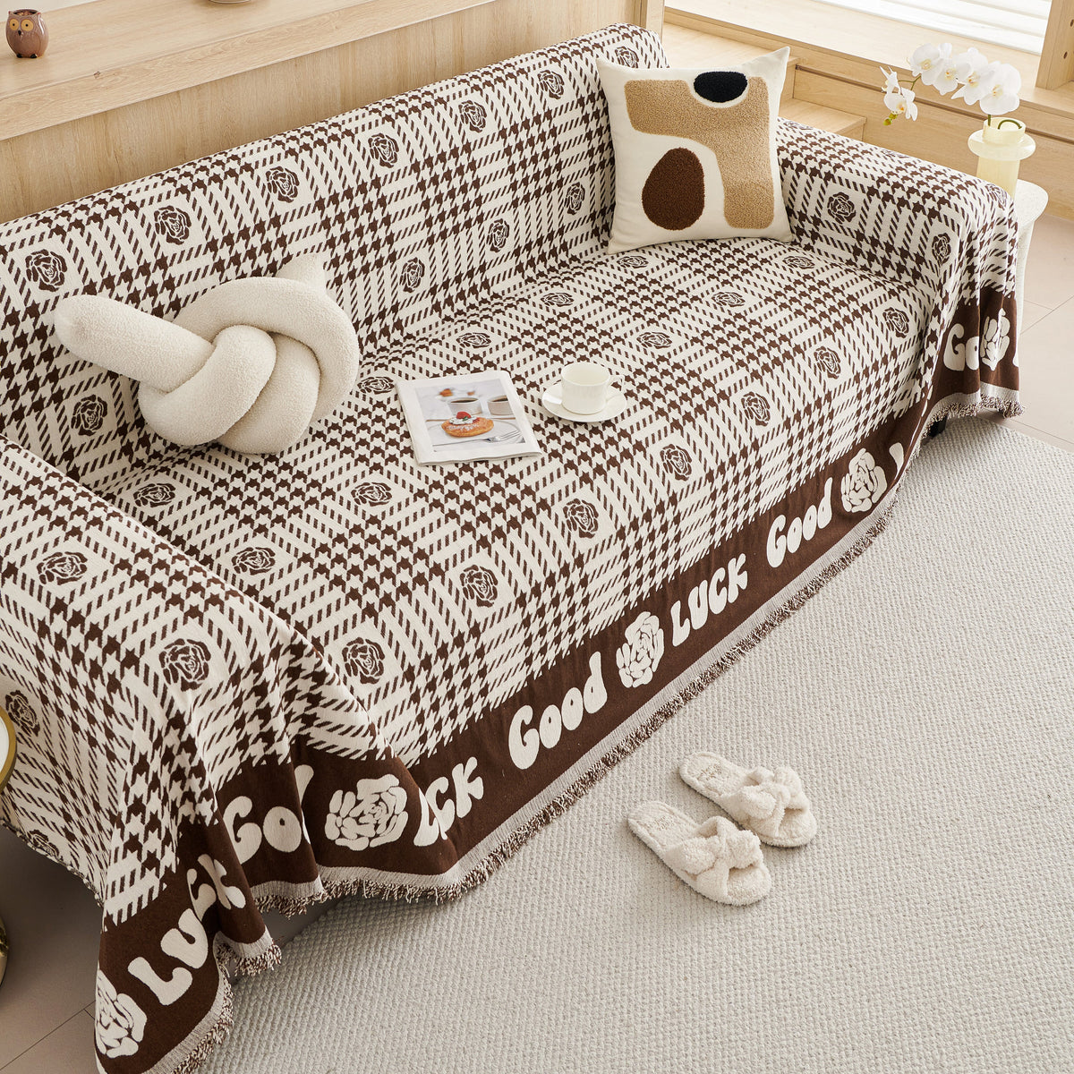 Chenille Houndstooth Sofa Throw Cover, Scratch Proof Cozy Throw Blankets for Couch, photo 29 of 40