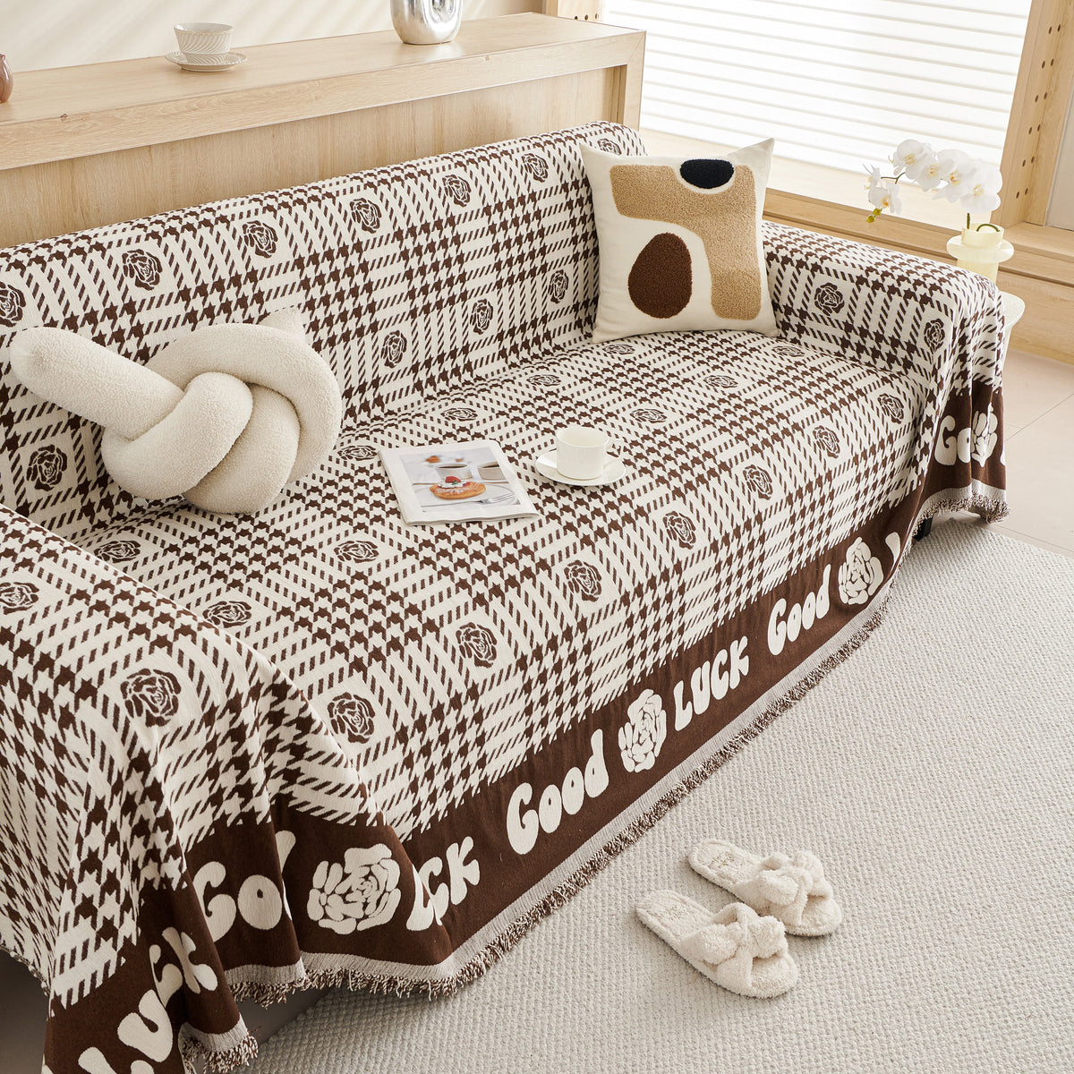 Chenille Houndstooth Sofa Throw Cover, Scratch Proof Cozy Throw Blankets for Couch, photo 30 of 40
