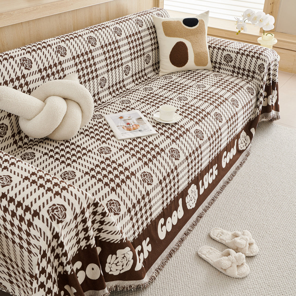 Chenille Houndstooth Sofa Throw Cover, Scratch Proof Cozy Throw Blankets for Couch, photo 31 of 40