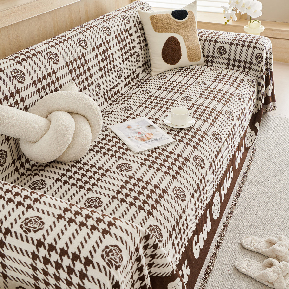 Chenille Houndstooth Sofa Throw Cover, Scratch Proof Cozy Throw Blankets for Couch, photo 32 of 40