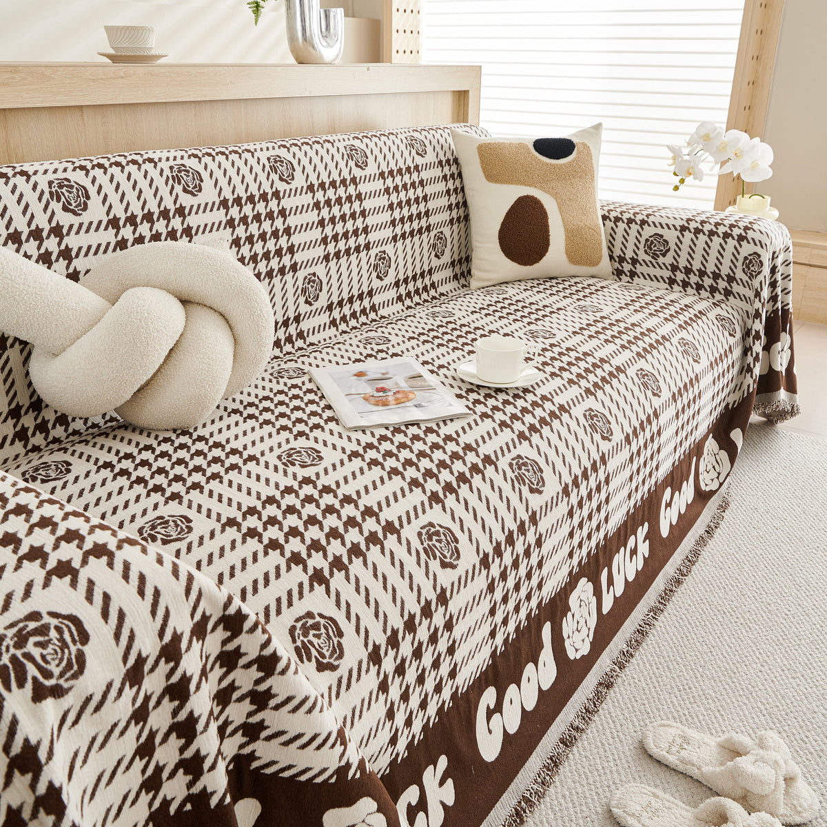 Chenille Houndstooth Sofa Throw Cover, Scratch Proof Cozy Throw Blankets for Couch, photo 33 of 40