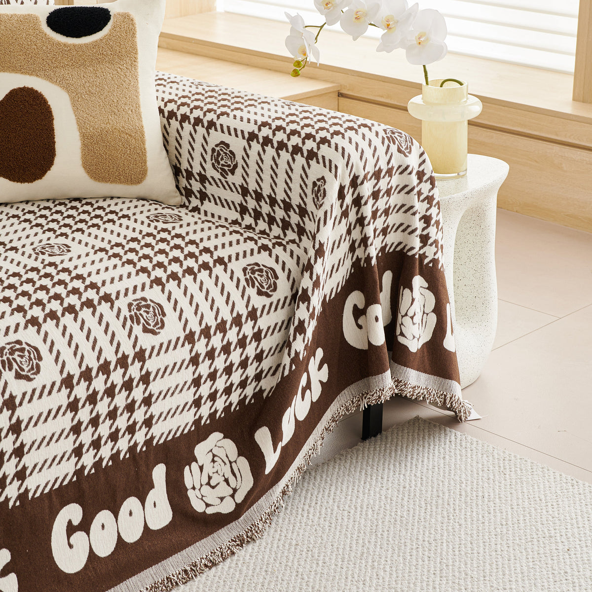 Chenille Houndstooth Sofa Throw Cover, Scratch Proof Cozy Throw Blankets for Couch, photo 34 of 40