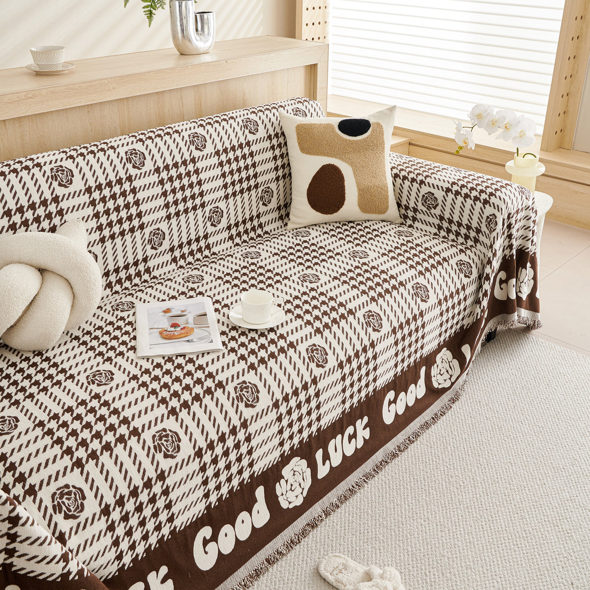 Chenille Houndstooth Sofa Throw Cover, Scratch Proof Cozy Throw Blankets for Couch, photo 35 of 40
