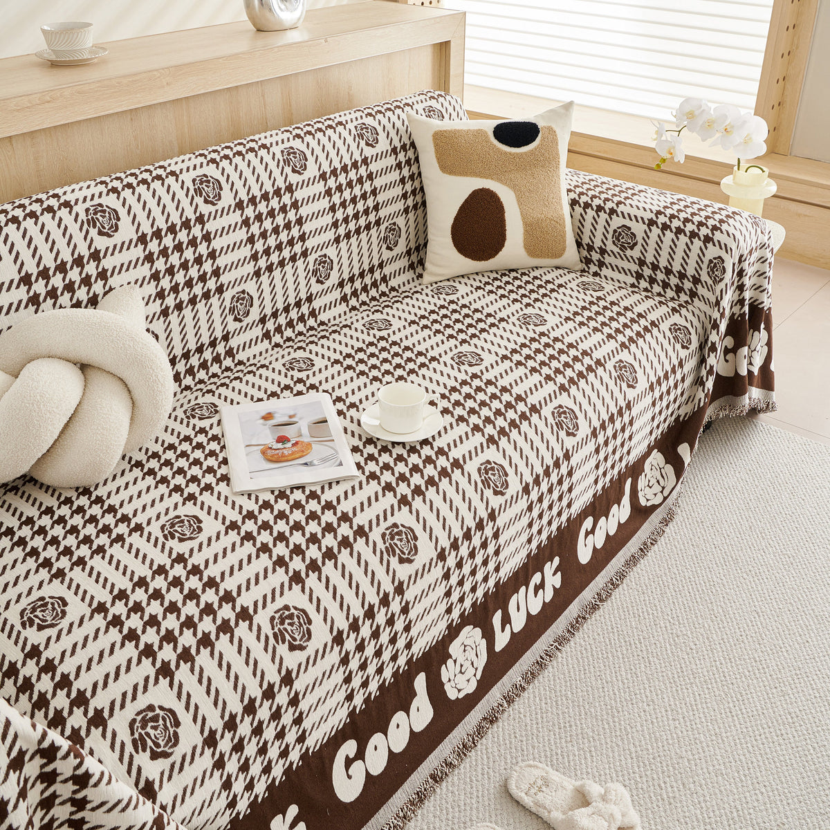 Chenille Houndstooth Sofa Throw Cover, Scratch Proof Cozy Throw Blankets for Couch, photo 36 of 40