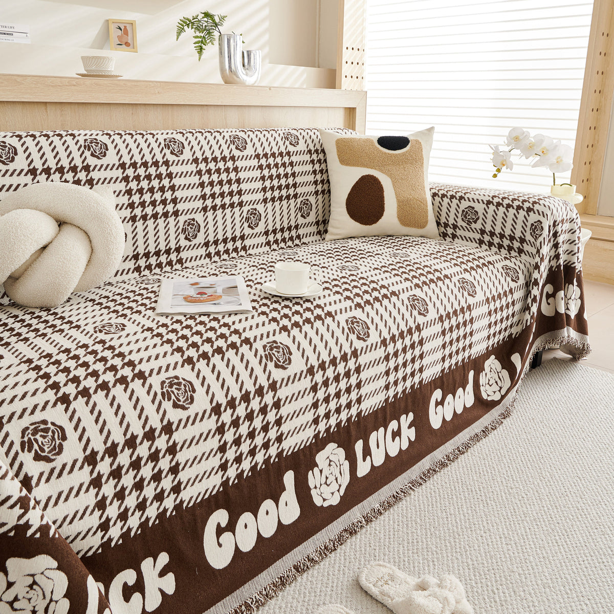 Chenille Houndstooth Sofa Throw Cover, Scratch Proof Cozy Throw Blankets for Couch, photo 37 of 40