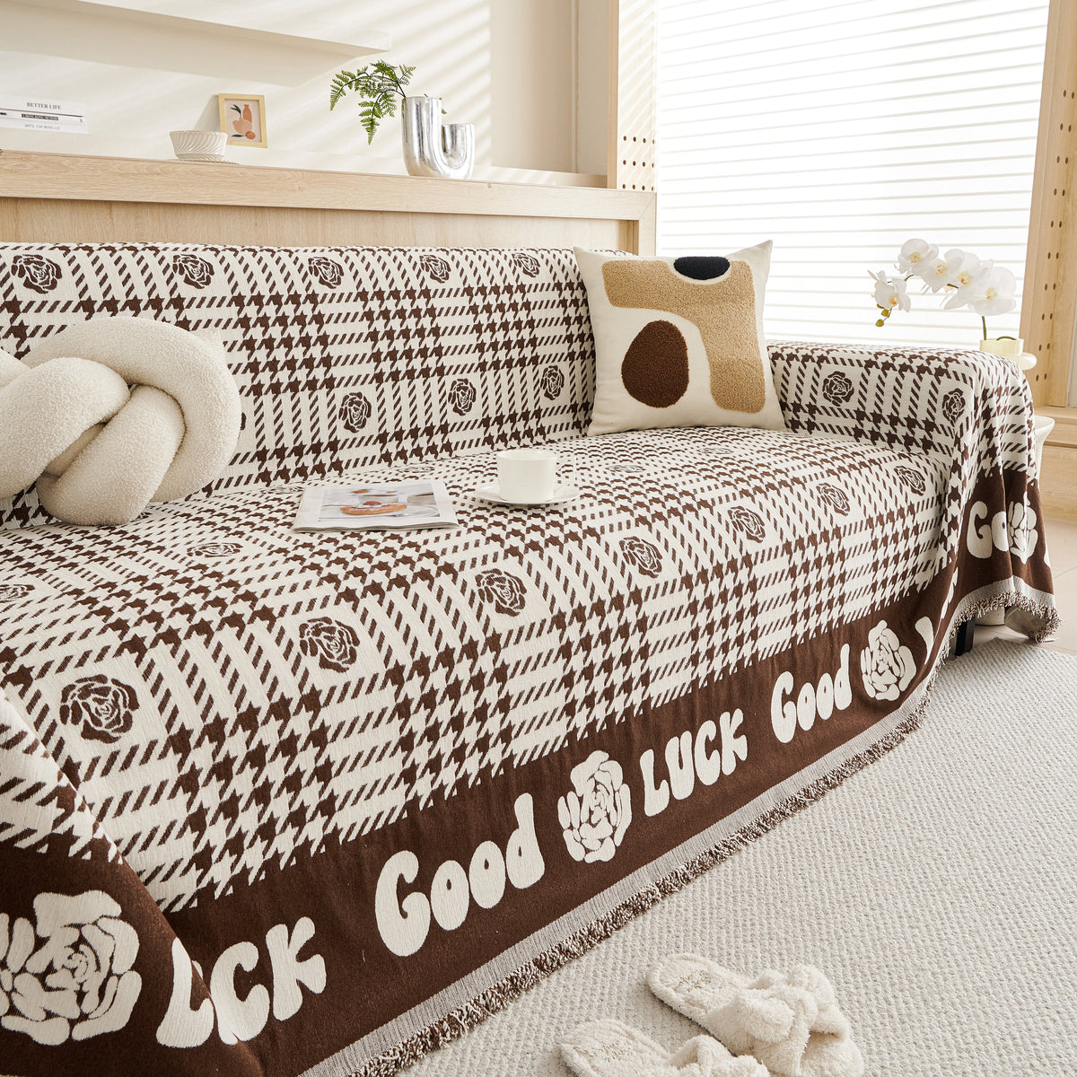 Chenille Houndstooth Sofa Throw Cover, Scratch Proof Cozy Throw Blankets for Couch, photo 38 of 40