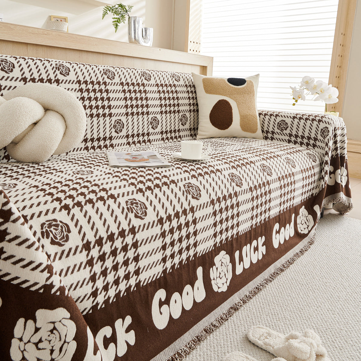 Chenille Houndstooth Sofa Throw Cover, Scratch Proof Cozy Throw Blankets for Couch, photo 39 of 40