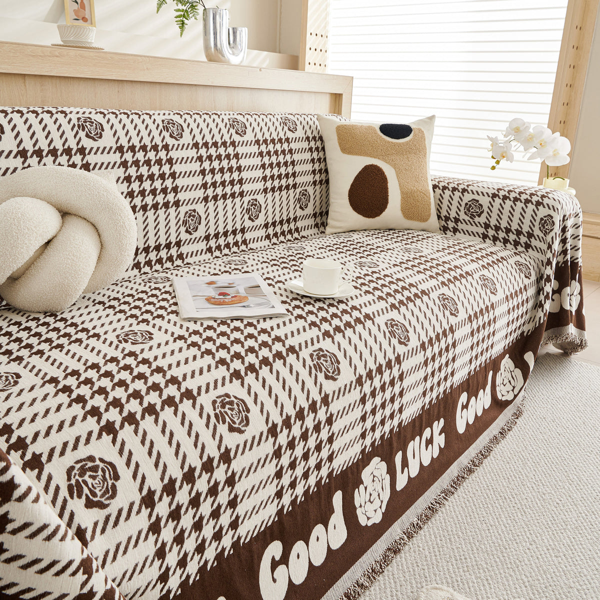 Chenille Houndstooth Sofa Throw Cover, Scratch Proof Cozy Throw Blankets for Couch, photo 40 of 40