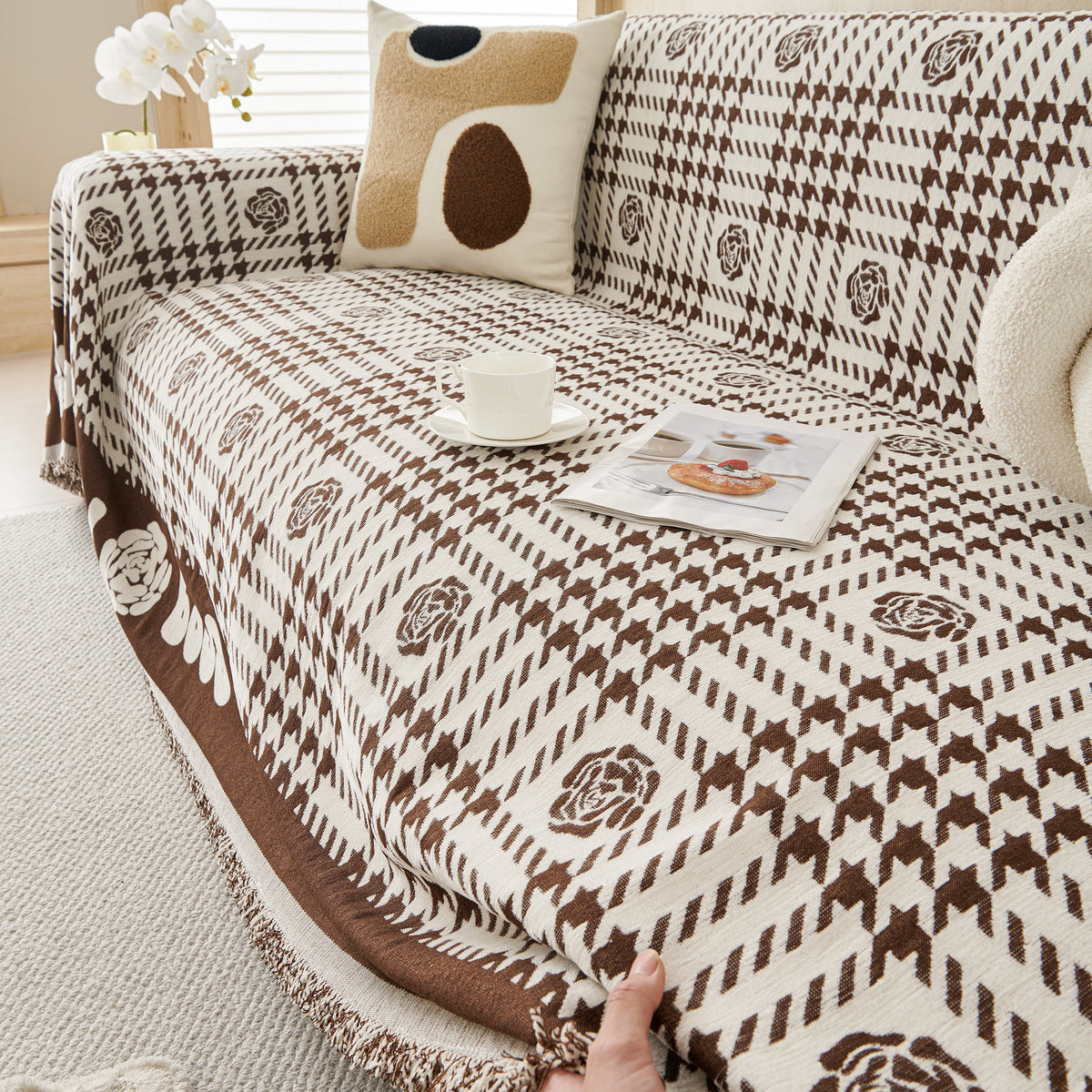 Chenille Houndstooth Sofa Throw Cover, Scratch Proof Cozy Throw Blankets for Couch, photo 14 of 40
