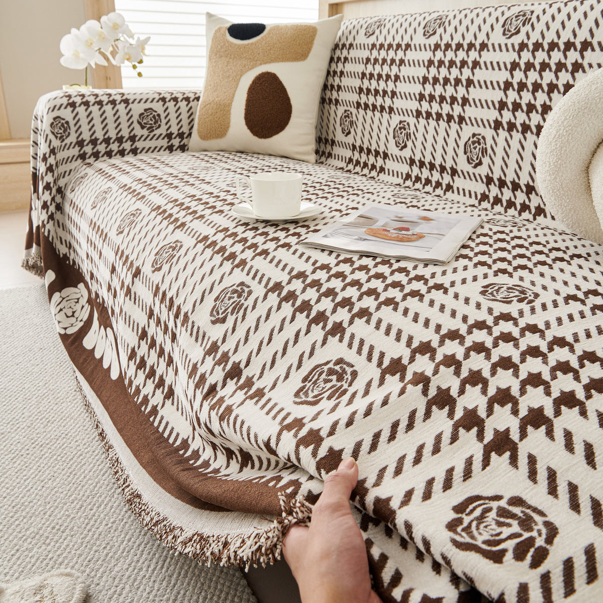 Chenille Houndstooth Sofa Throw Cover, Scratch Proof Cozy Throw Blankets for Couch, photo 15 of 40