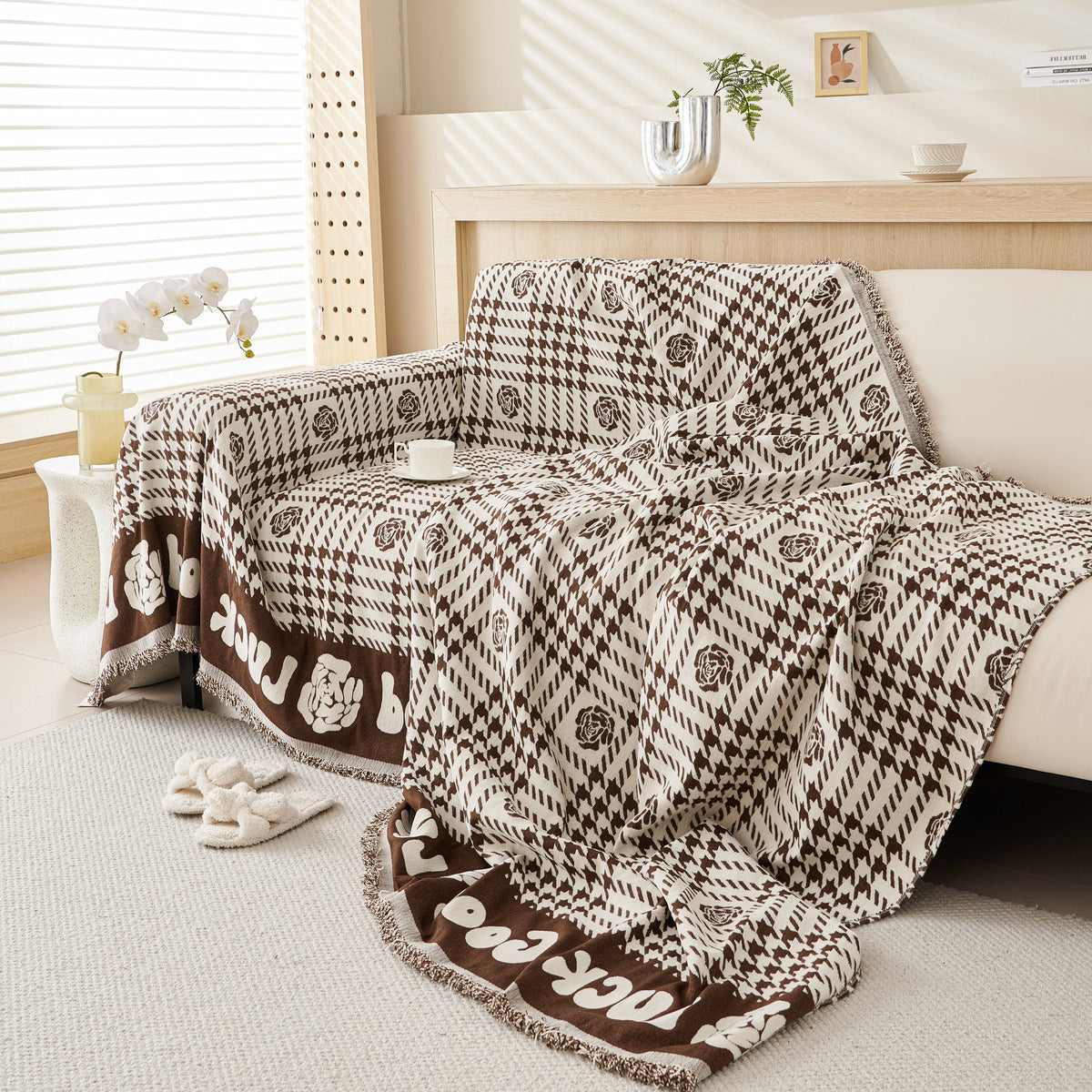 Chenille Houndstooth Sofa Throw Cover, Scratch Proof Cozy Throw Blankets for Couch, photo 3 of 40