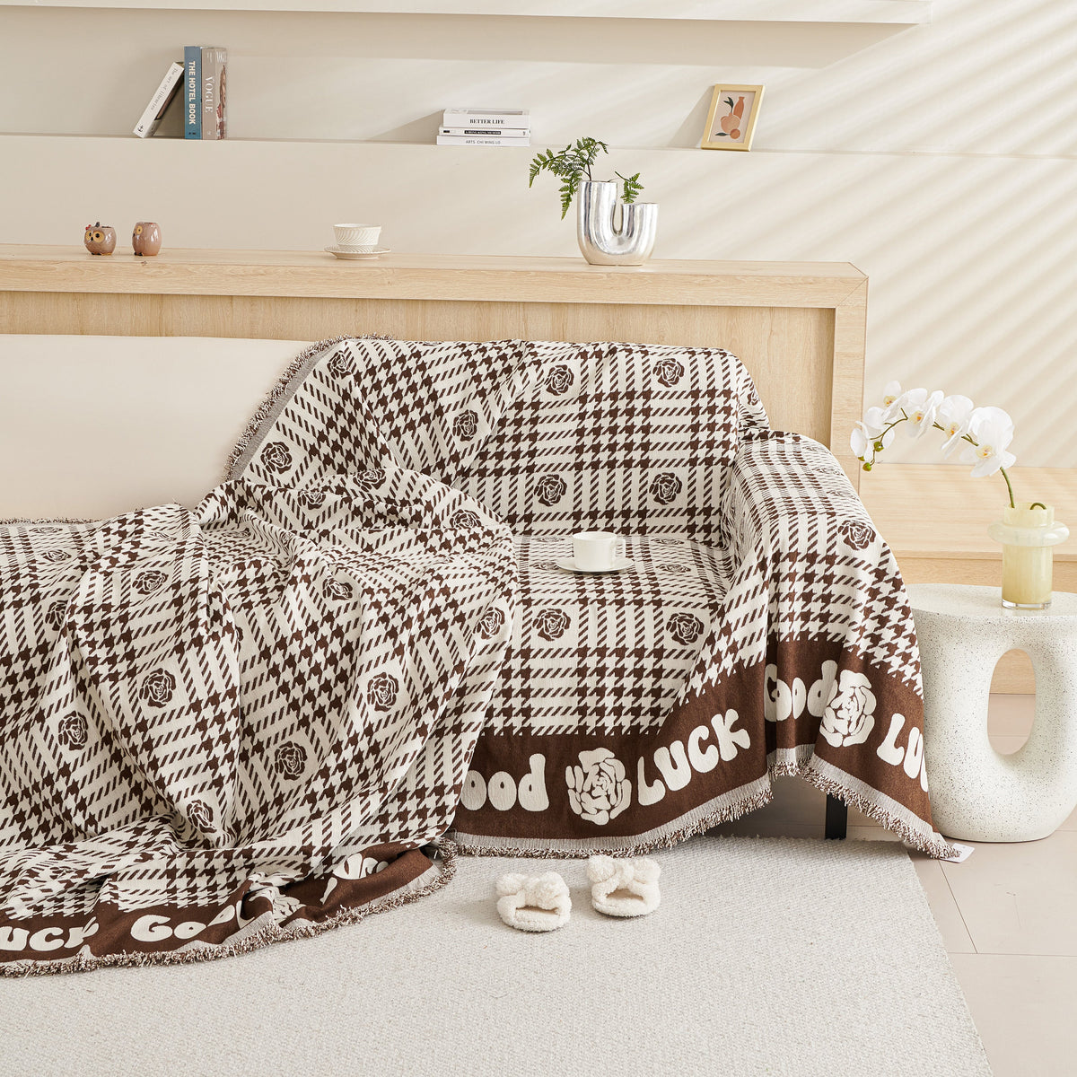 Chenille Houndstooth Sofa Throw Cover, Scratch Proof Cozy Throw Blankets for Couch, photo 4 of 40