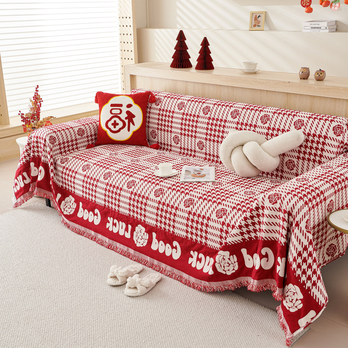 Chenille Houndstooth Sofa Throw Cover, Scratch Proof Cozy Throw Blankets for Couch, photo 17 of 40