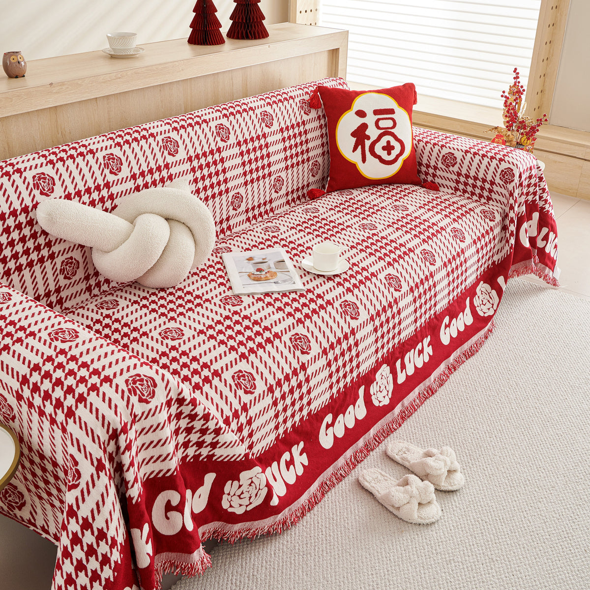 Chenille Houndstooth Sofa Throw Cover, Scratch Proof Cozy Throw Blankets for Couch, photo 22 of 40