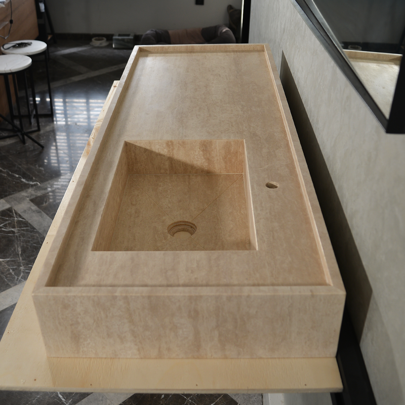 Handcrafted Travertine Bathroom Vanity Sink - Custom Natural Stone Luxury Design, photo 10 of 10