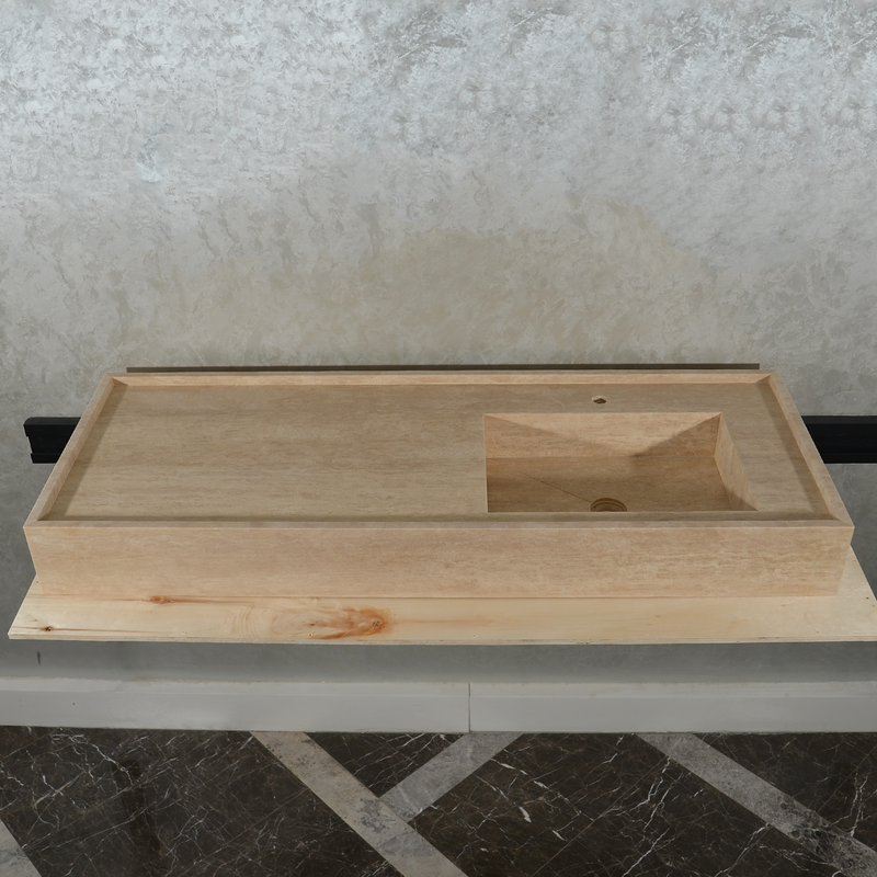 Handcrafted Travertine Bathroom Vanity Sink - Custom Natural Stone Luxury Design, photo 3 of 10